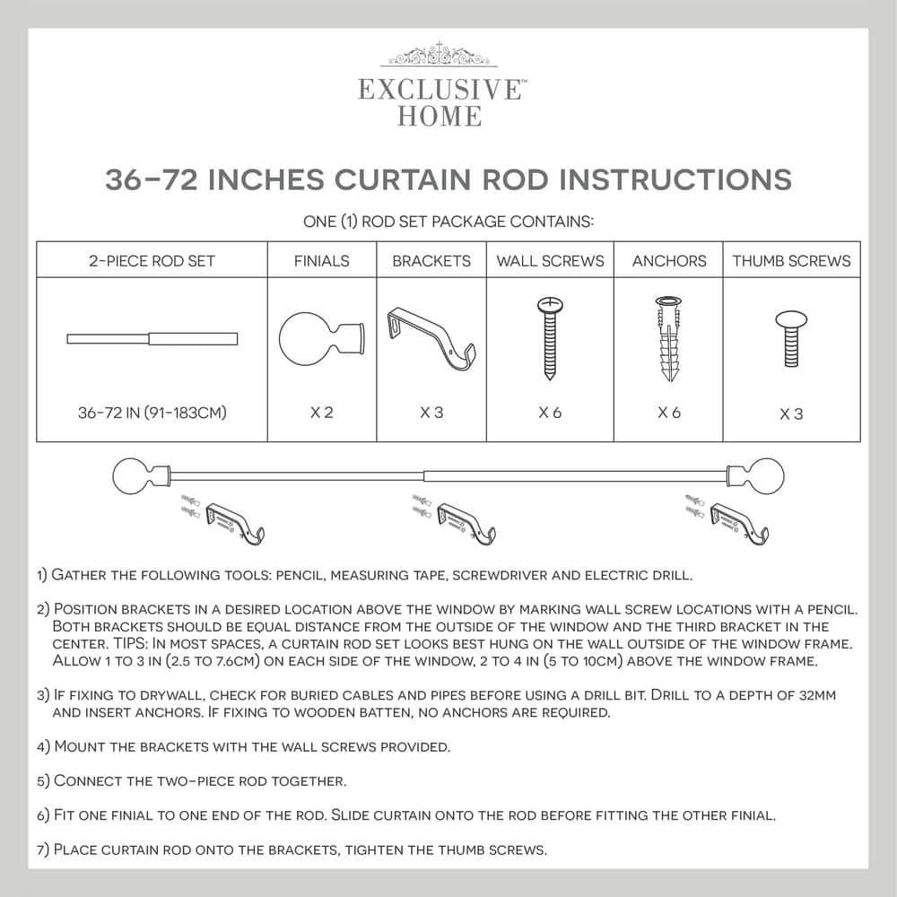 120"x66" Adjustable Sphere Curtain Rod & Finial Set Matte Bronze: 120 Inch, Iron, Single Rod, Exclusive Home