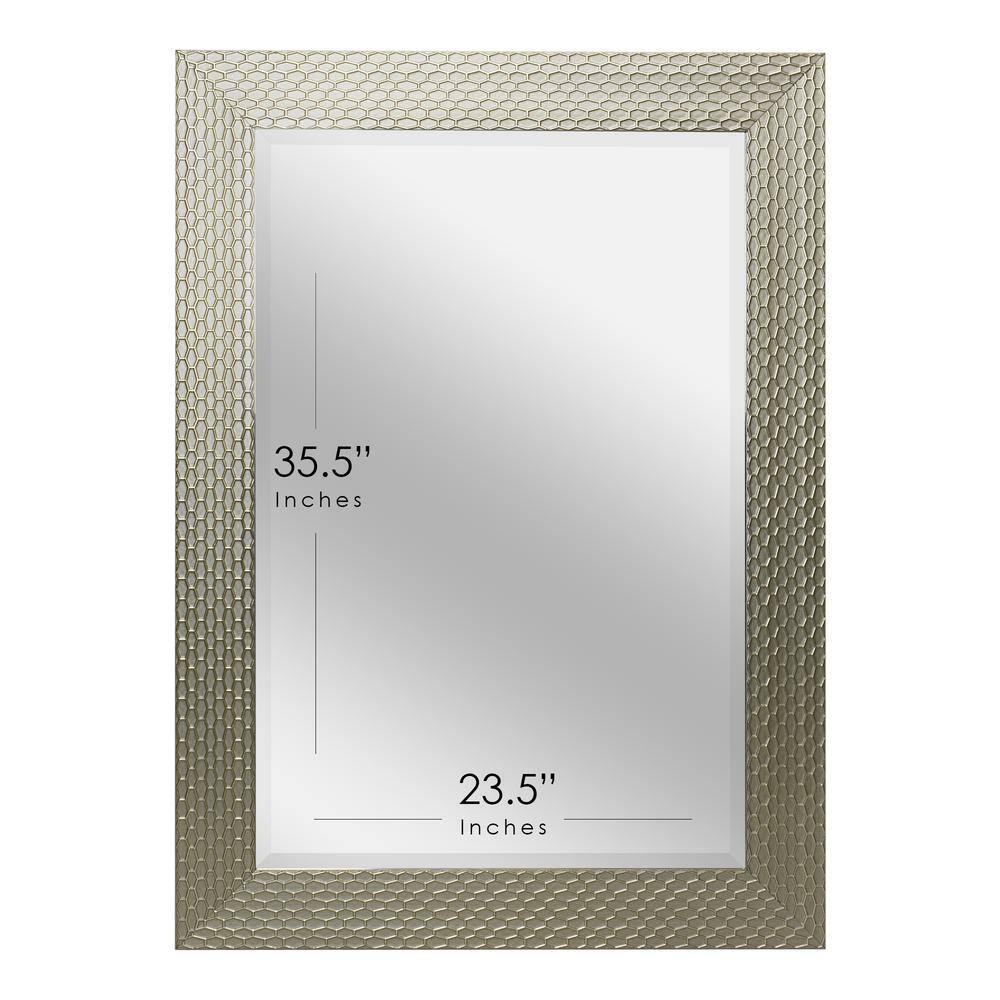 43.5 in. H x 31.5 in. W Modern Honeycomb Rectangle Champagne Silver Framed Beveled Glass Accent Wall Mirror