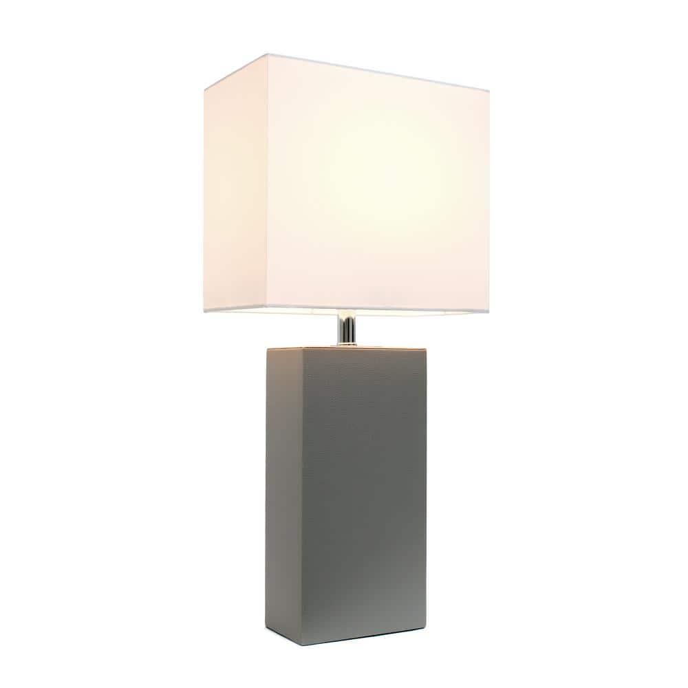 Leather Table Lamp with Fabric Shade Gray - Elegant Designs: UL Listed, Modern Decor, Cotton Rectangle Shade