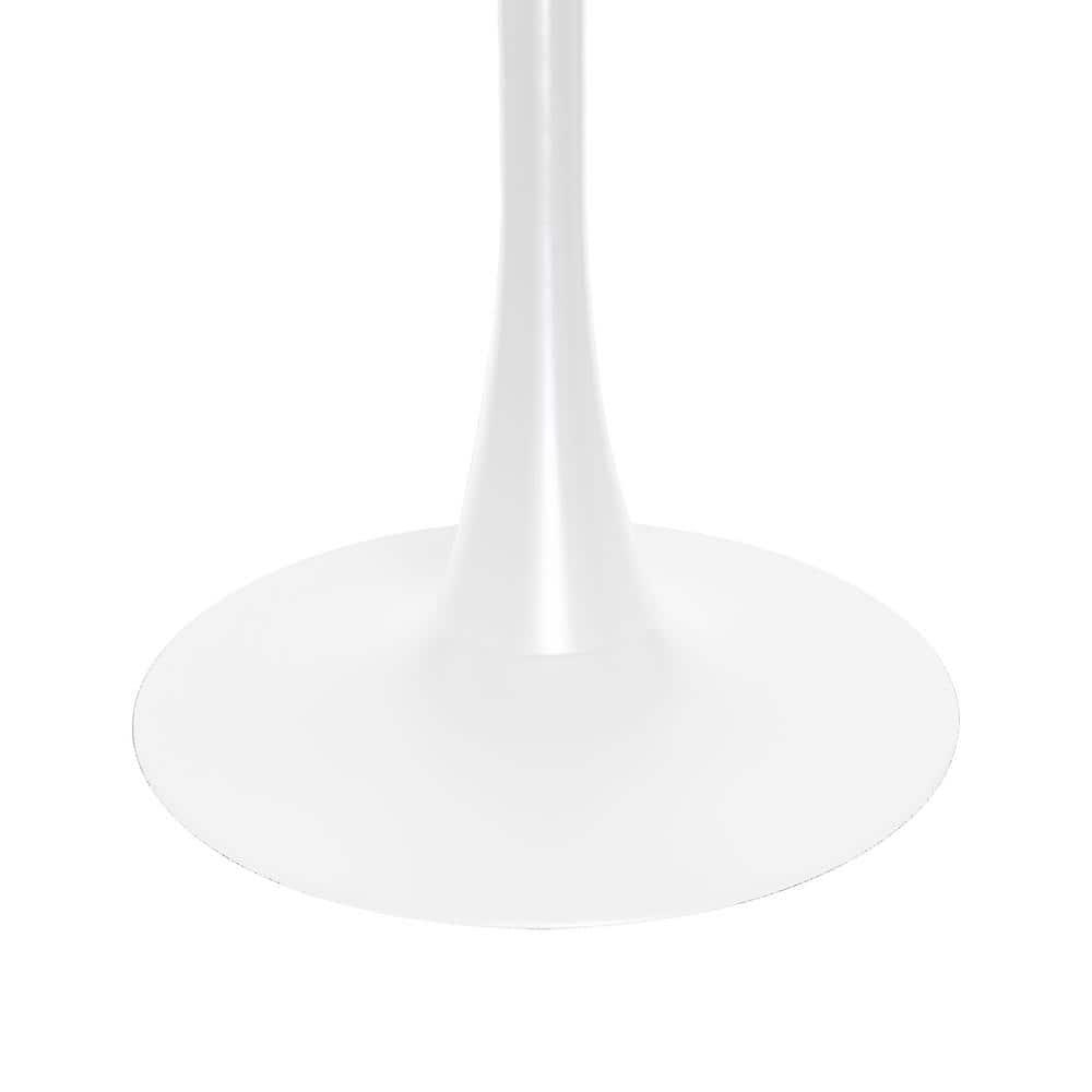 LeisureMod 5-Piece Dining Set with 35" Round Dining Table in White Iron Pedestal Base and 4 ABS Plastic Side Chair with Gold Base, Clear