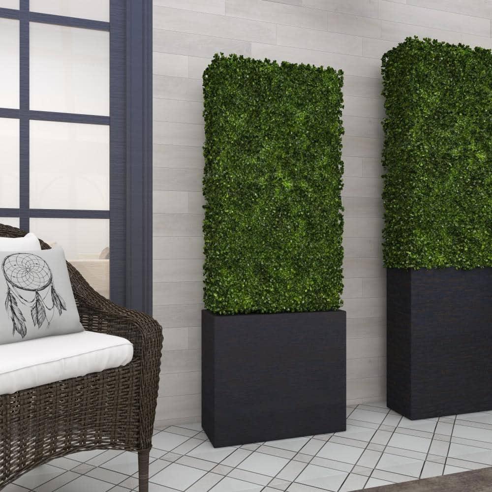 DecMode Green Plastic Contemporary Artificial Boxwood Hedge Topiary with Black Planter Box 22" x 9" x 59"