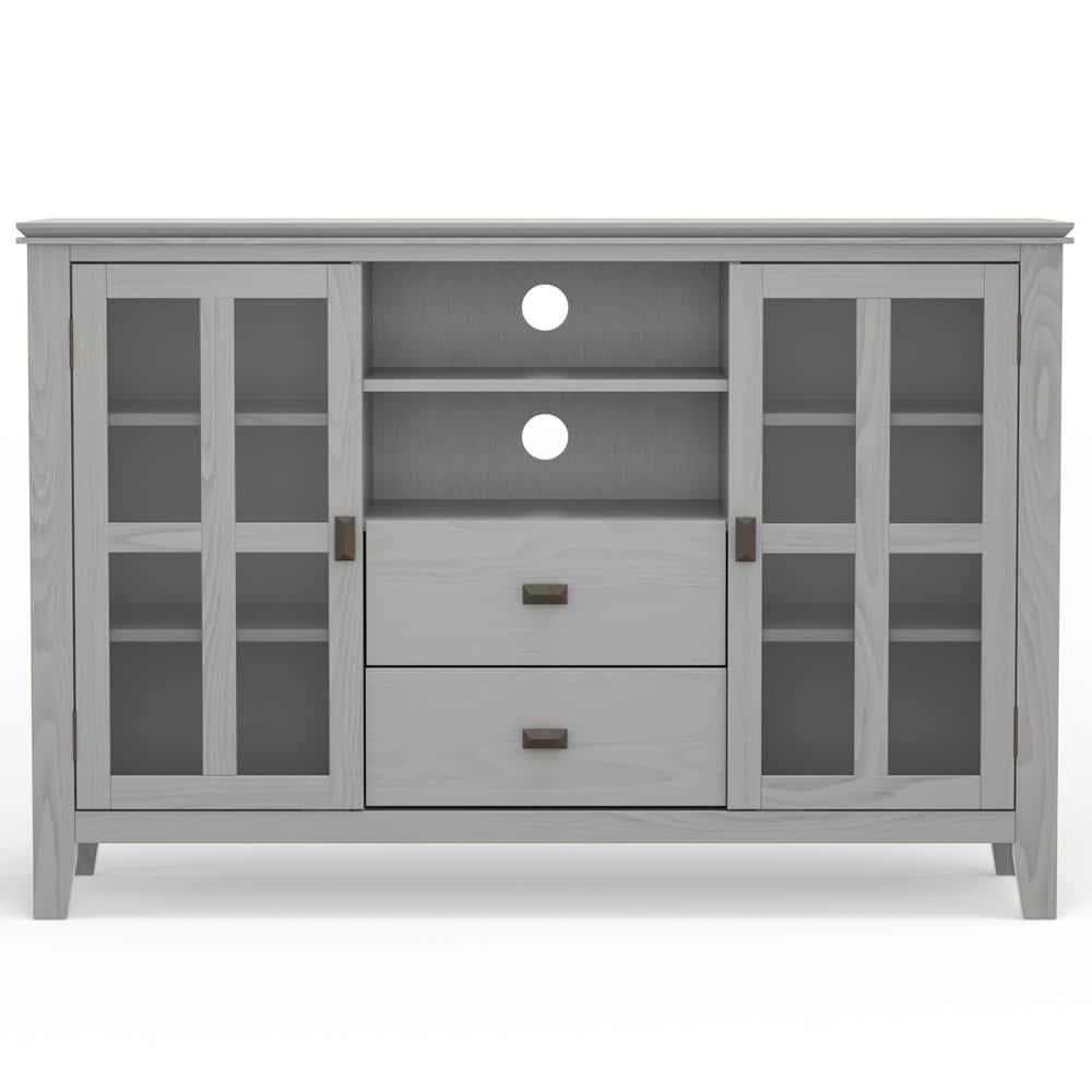 Simpli Home Artisan Solid Wood TV Media Stand in Fog Gray