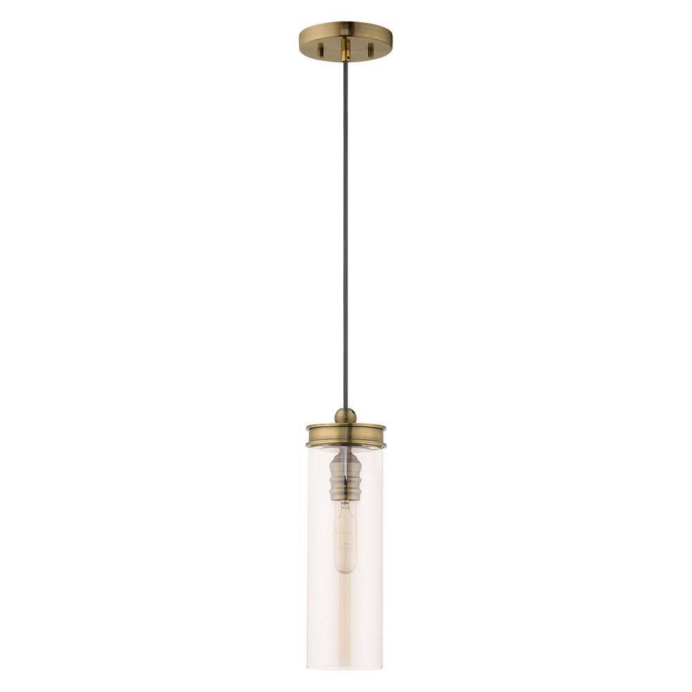 Livex Lighting Art Glass 1 - Light Pendant in  Antique Brass