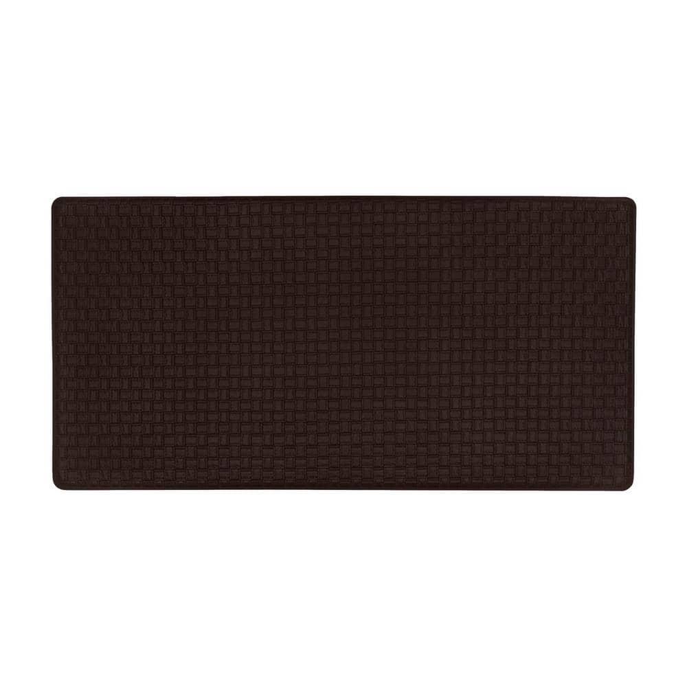 Achim Anti-Fatigue Mat, Woven Embossed Faux Leather Kitchen Solid Rectangle, Black, 20" x 39"