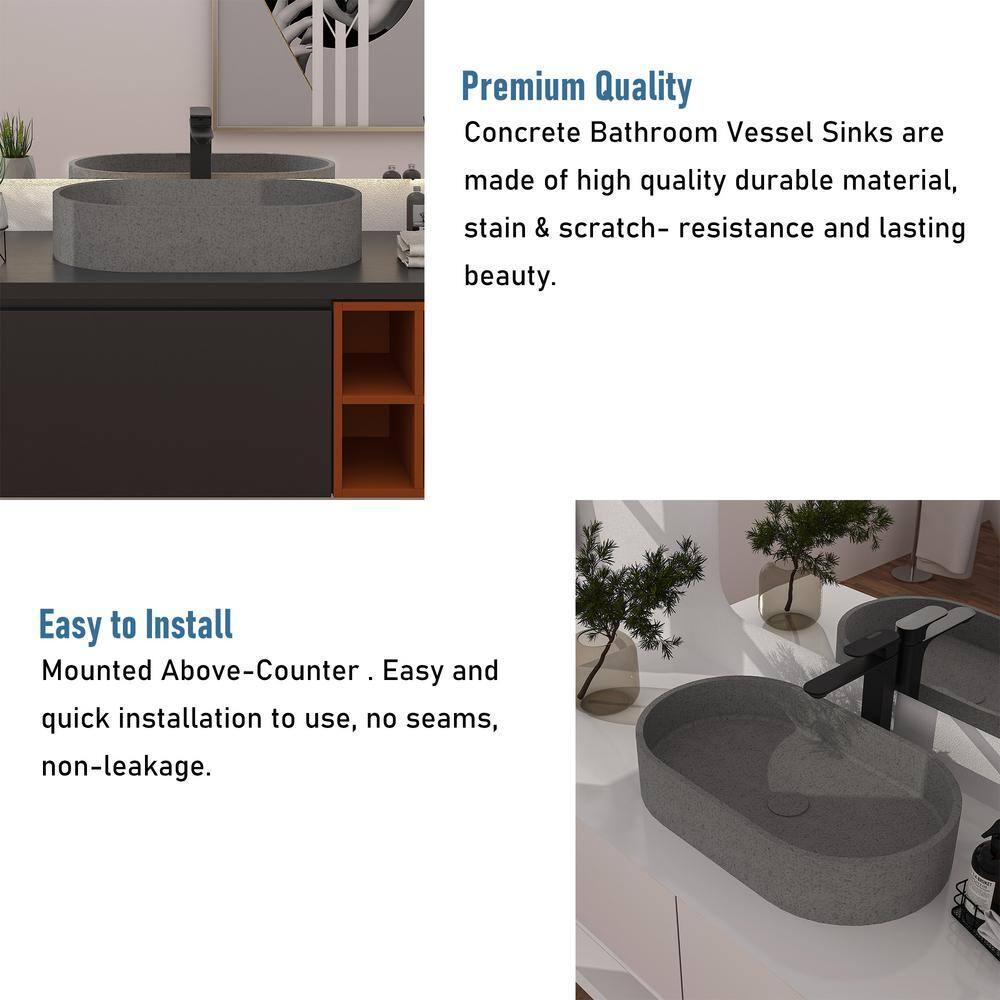 23.63 in. Oval Vessel Bathroom Sink with Pop-up Drain in Mottled Bluish Gray Cement