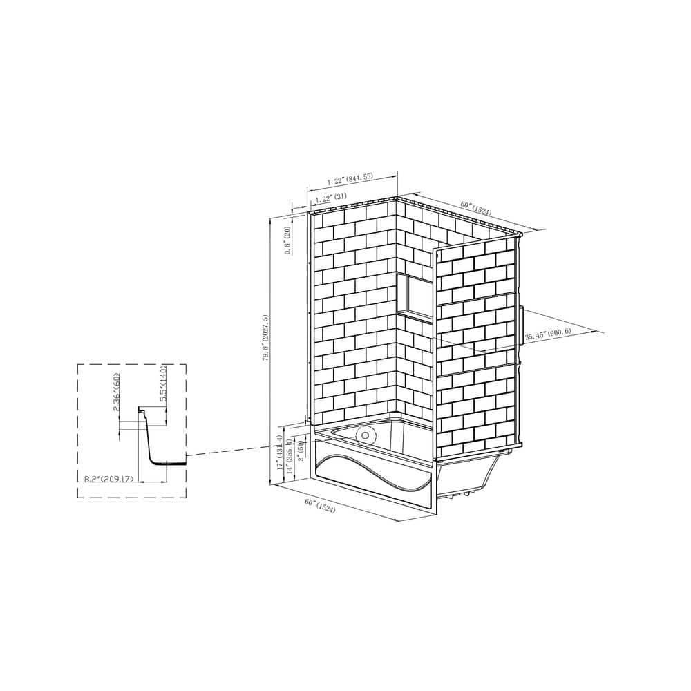 Vanity Art B3031-RIGHT + BSW01-WALL 60" x 32" 4-Piece Direct-to-Stud Alcove Tub Surround With Right Drian Soaking Bathtub Combo