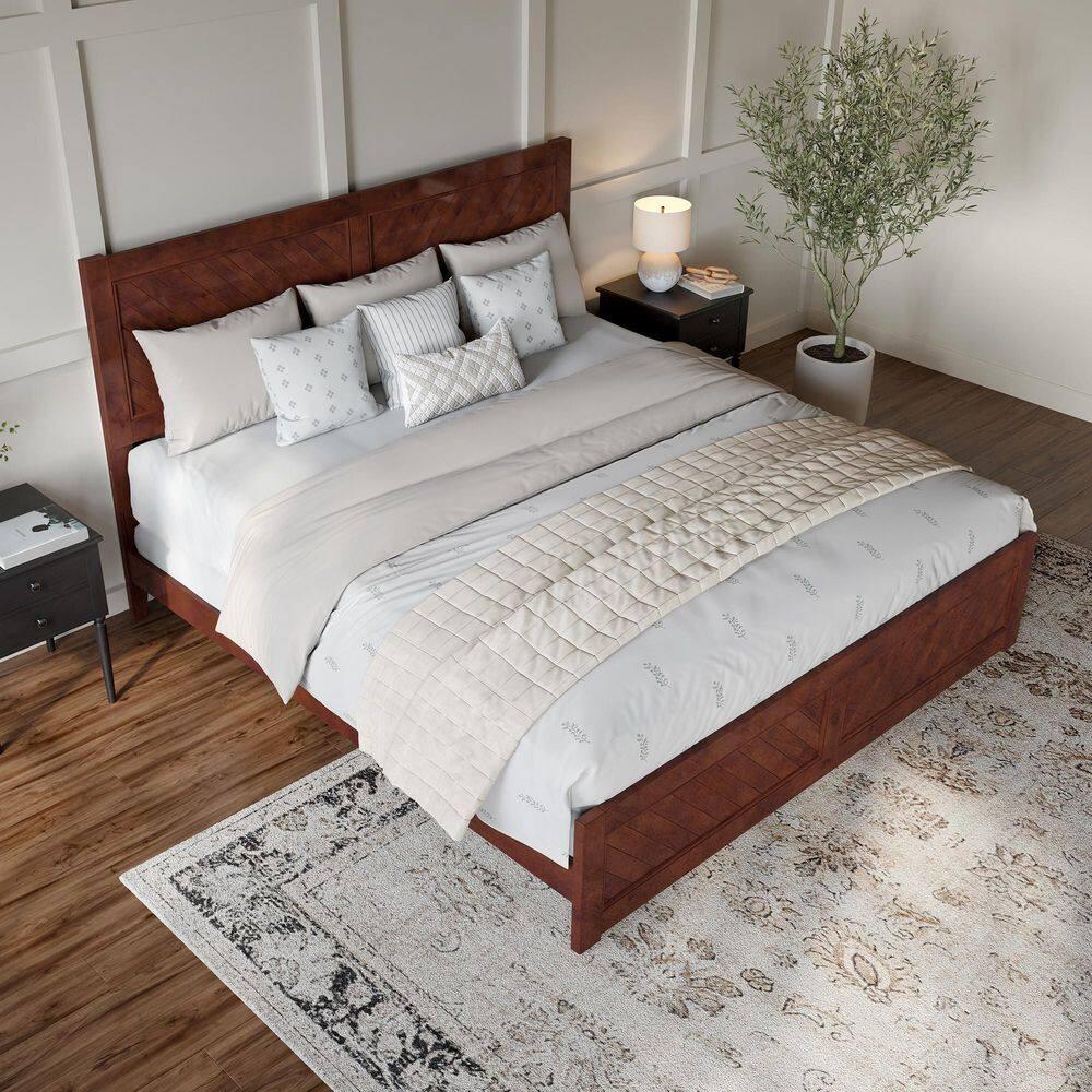 AFI Canyon Walnut Solid Wood Foundation Bed Frame with Matching Footboard, King