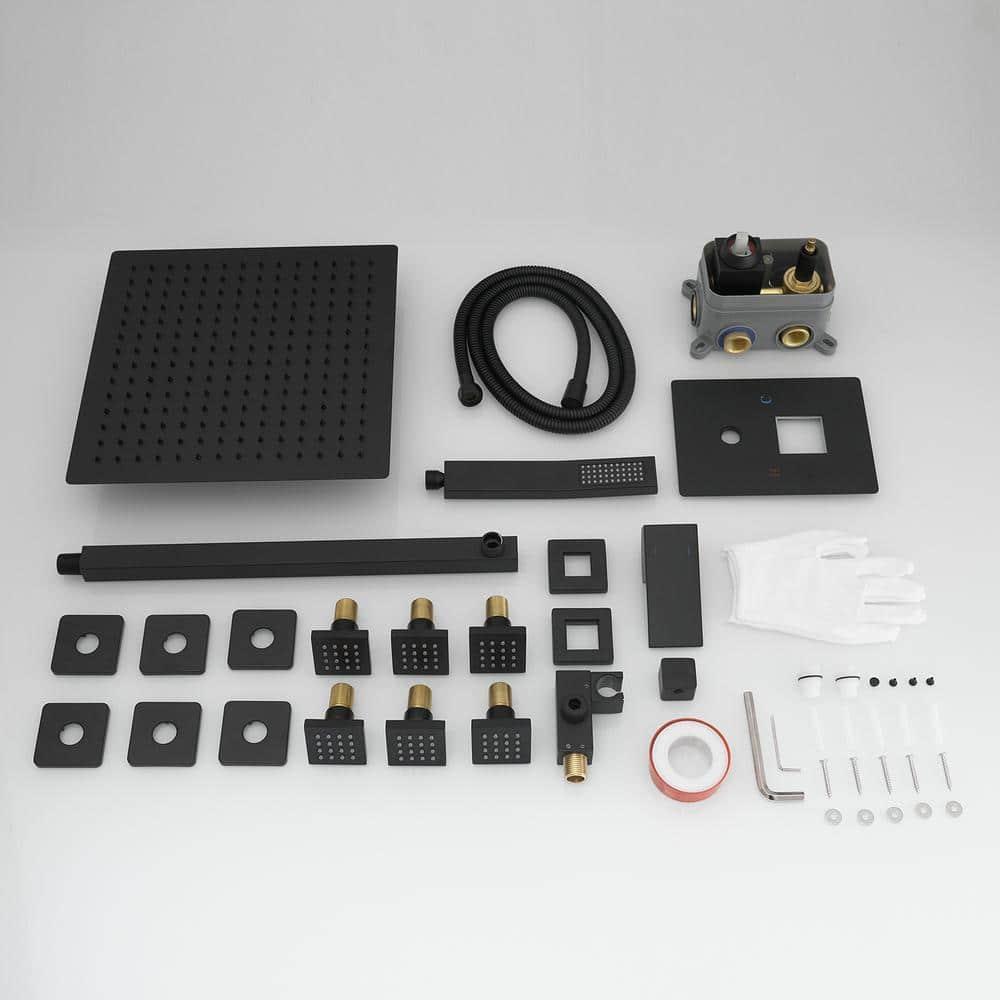 Rainfall Symphony 12inch 3-Function Dual Shower Head Thermostatic Shower System with 3 Sprays Handheld