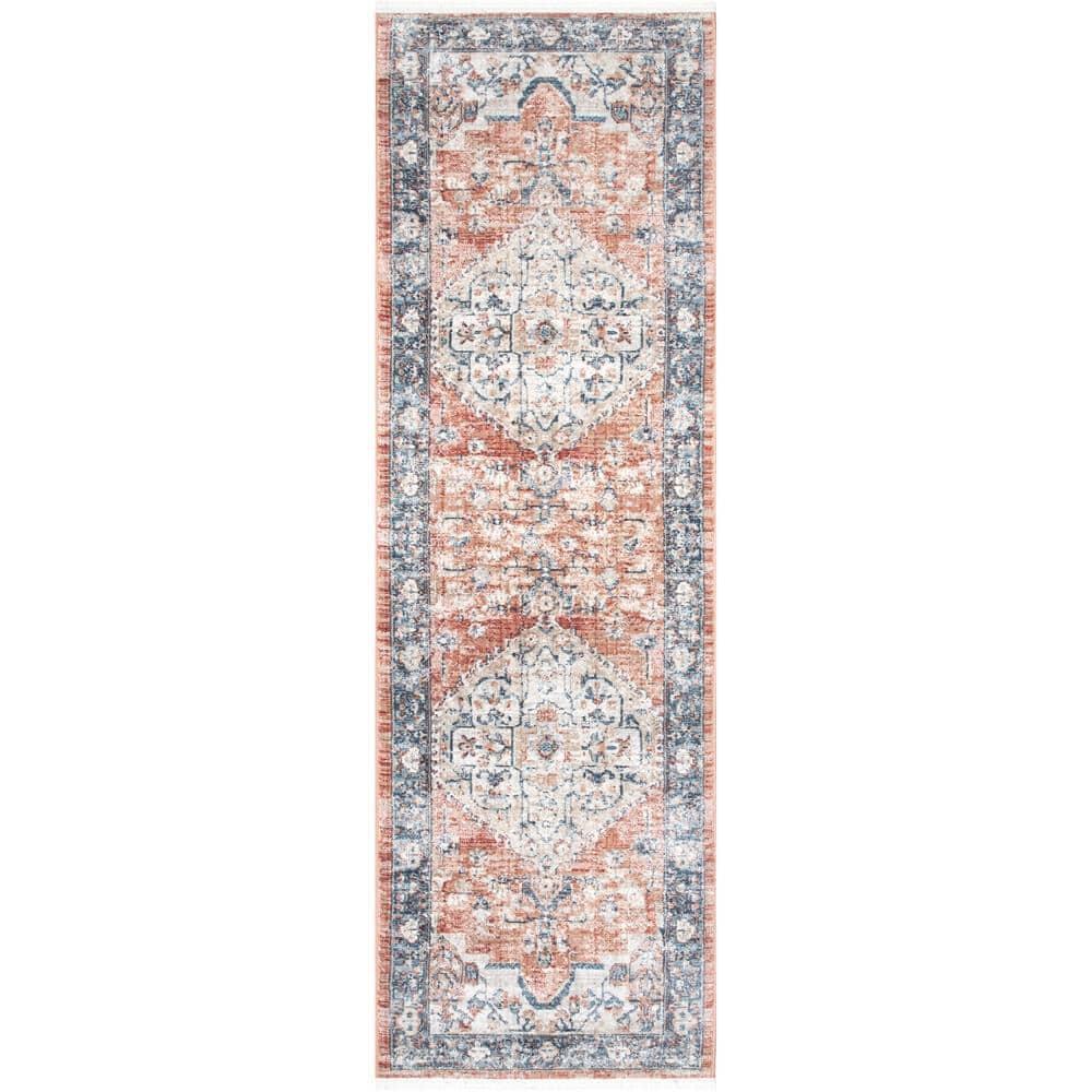 Nuloom Zara Medallion 2x6 Runner Indoor Area Rug for Living Room Bedroom Dining Room Entryway Hallway Kitchen, Rust/Blue