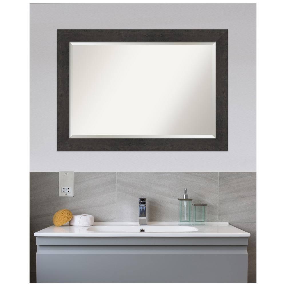 Amanti Art Beveled Bathroom Wall Mirror - Rustic Plank Espresso Frame Outer Size: 41 x 29 in