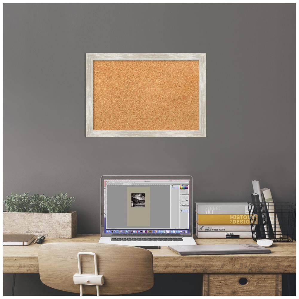 Amanti Art Natural Cork Board Framed Crackled Metallic Narrow Bulletin Board 20 in. x 14 in.