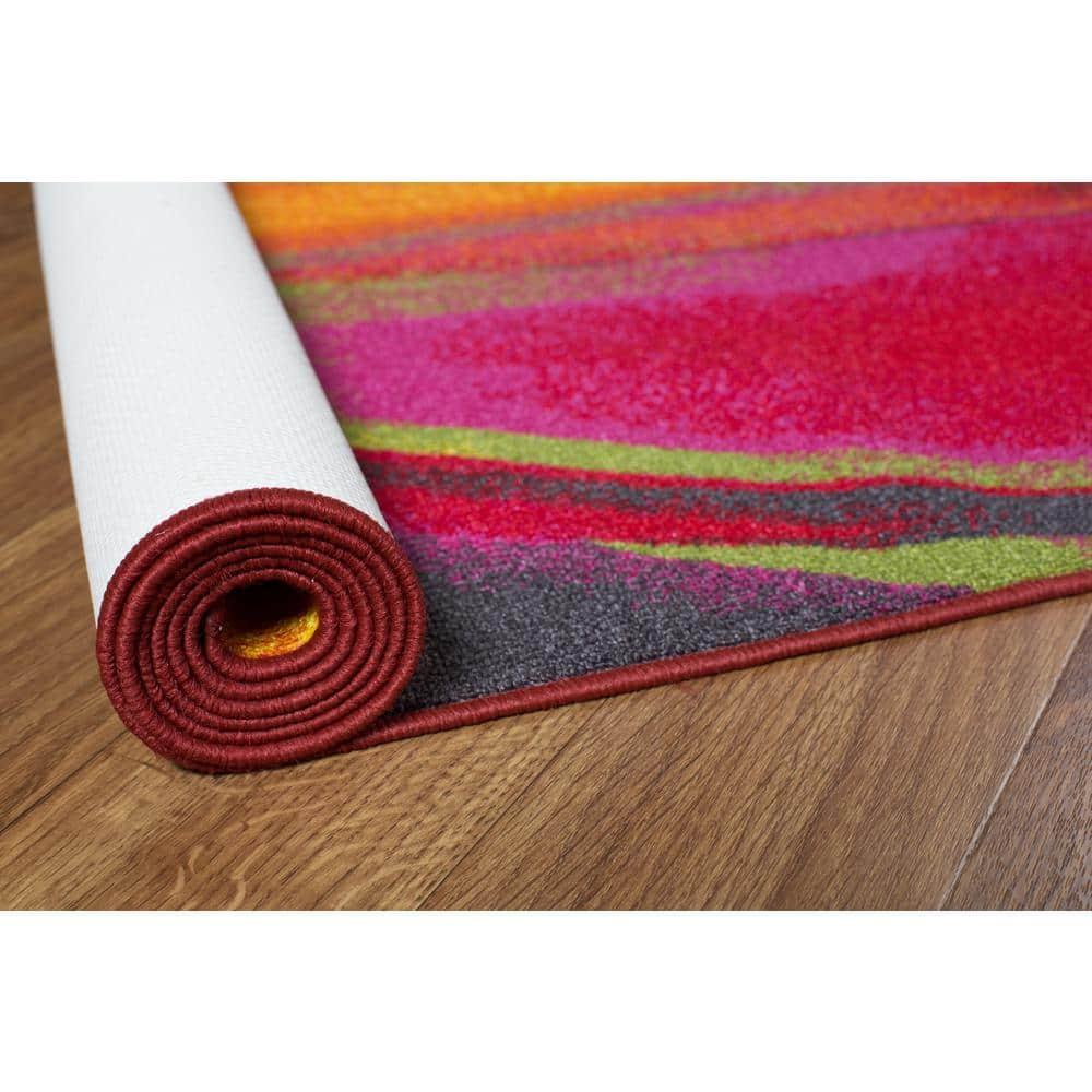 World Rug Gallery Modern Contemporary Waves Multicolored Non-slip (Non-skid) Area Rug - Multi 3'3" x 5'