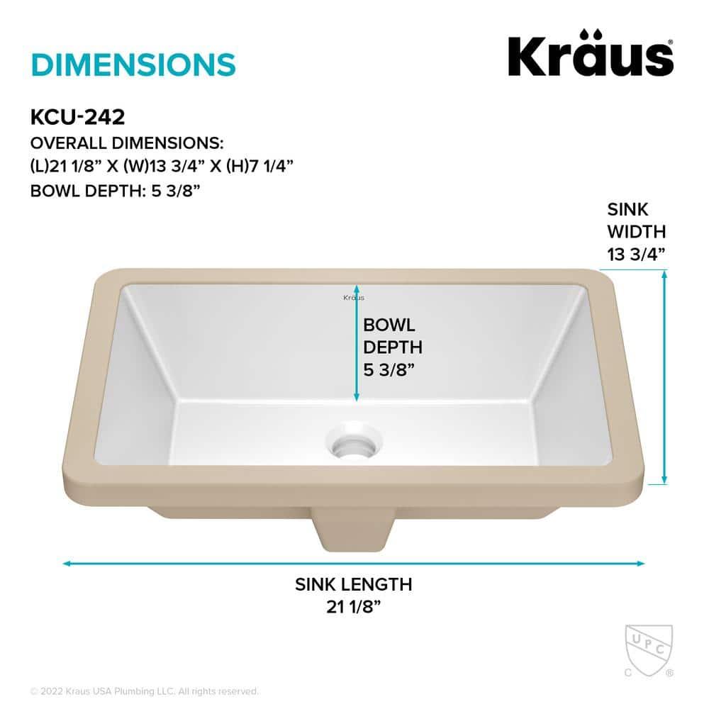 KRAUS Elavo. Rectangular Porcelain Ceramic Undermount Bathroom Sink In White With Overflow Drain, KCU-242