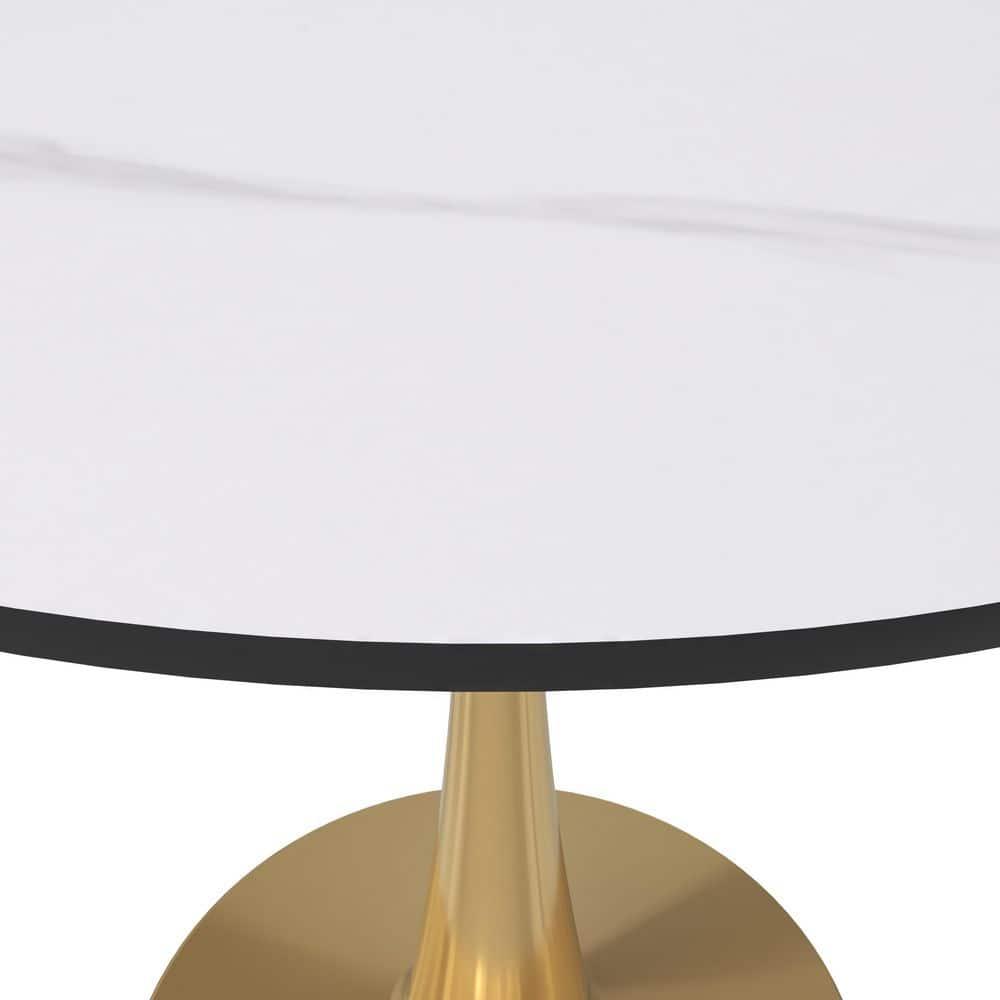 LeisureMod Bristol 35" Round Dining Table – Sintered Stone Top Accent Café Table & Sturdy Steel Gold Pedestal Base for Kitchen and Small Spaces