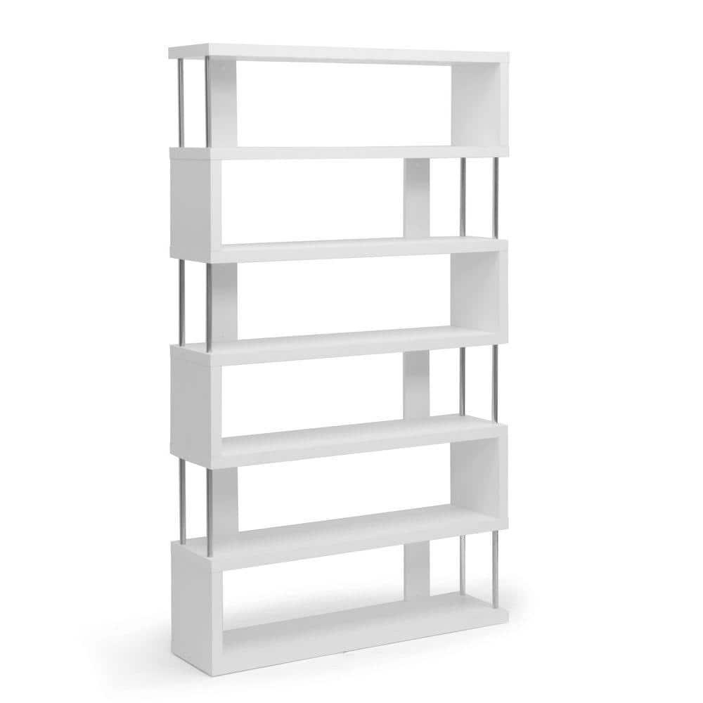 75.5" Barnes Six Shelf Modern Bookshelf White - Baxton Studio: Farmhouse Style, Wood Composite, 6-Tier Storage