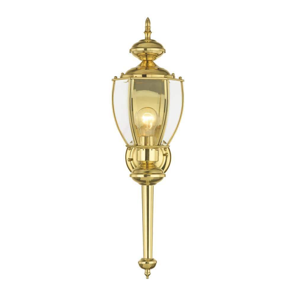 Livex Lighting Outdoor Basics 1 -Light 25.0-in H Polished Brass Hardwired Outdoor Wall Light