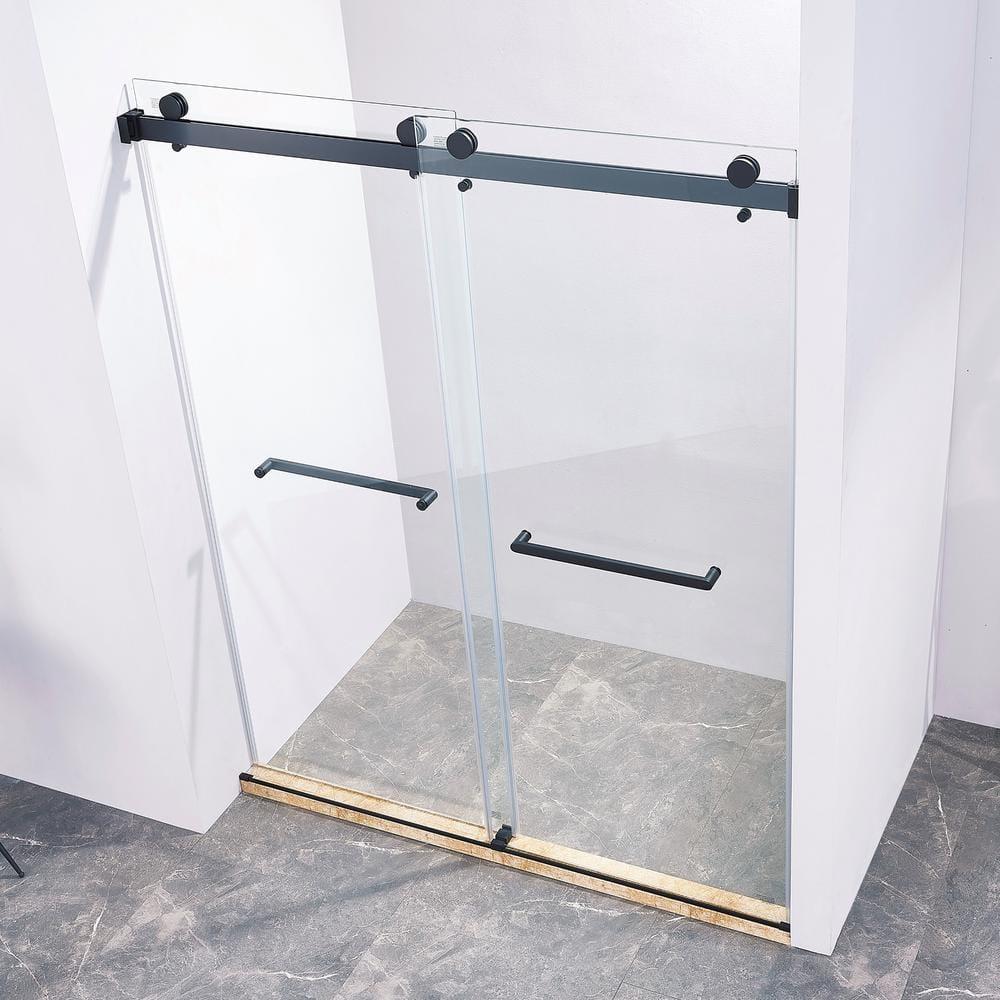 LAWRENCE 56-60"W X 75"H Frameless Double Sliding Shower Door, 304 Stainless Steel In Matte Black, 5/16" (8Mm) Thick SGCC Tempered Clear Glass. | Wayfair