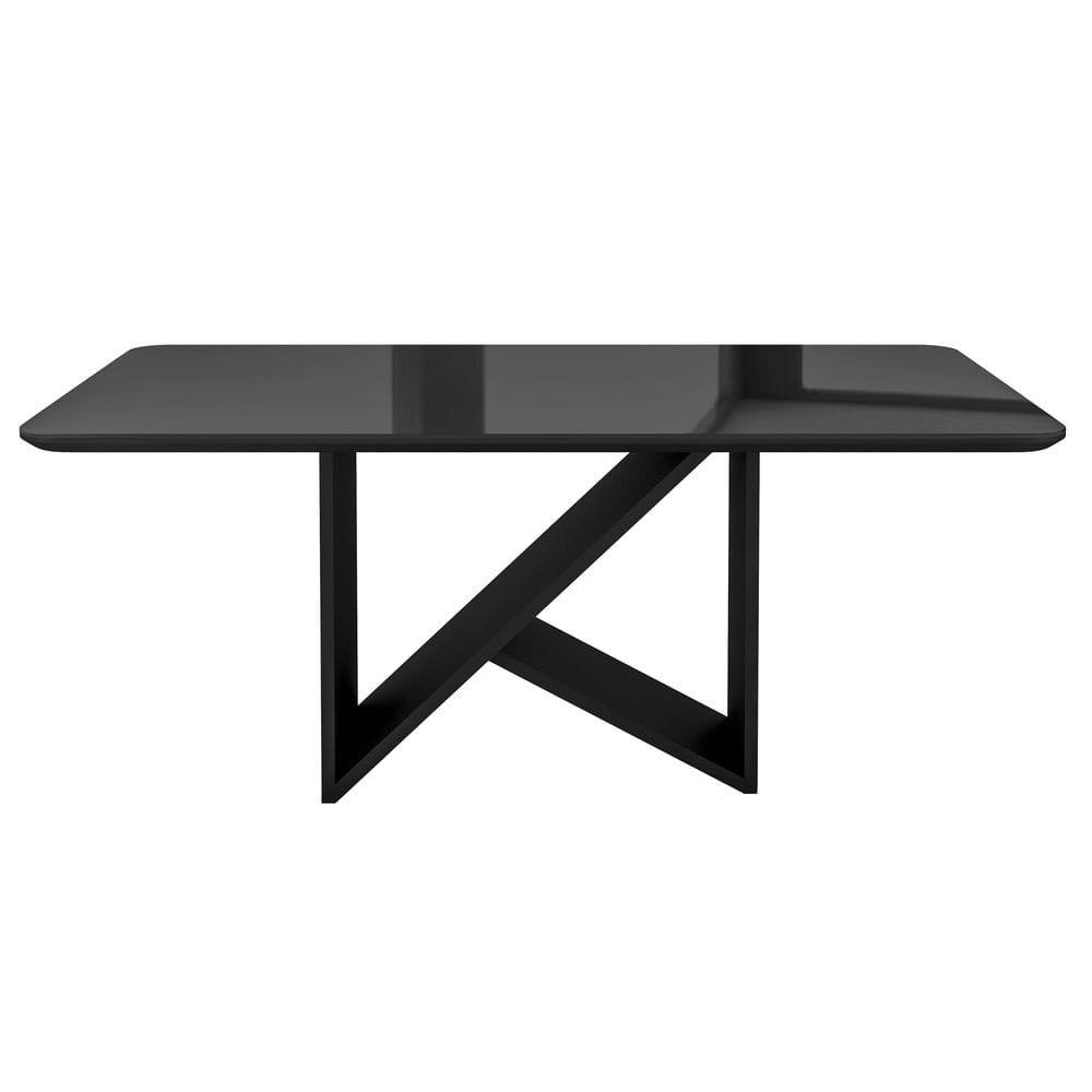 Elegant Painted Glass Dining Table for 6, Italian-Style 6-Seater Dining Table with Tempered Glass Top and Elegant Wood Base, Modern and Sophisticated Design for Dining Rooms, Black