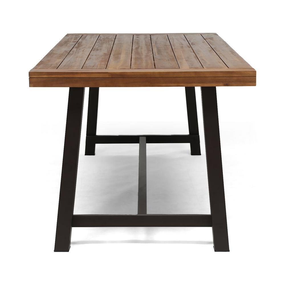 Cole Outdoor Acacia Wood Picnic Dining Set, Teak, Rustic Metal