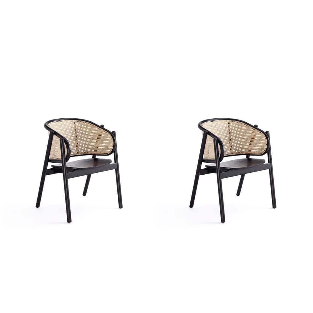 Set of 2 Versailles Wood Armchairs Black/Natural Cane - Manhattan Comfort: Solid Ash Frame, No Assembly Required