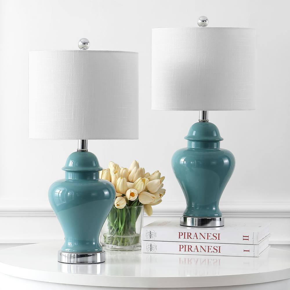 JONATHAN Y Qin 22" Ceramic/Iron Classic Cottage LED Table Lamp, Jade Green