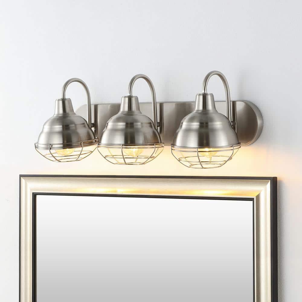 BEAUTY DEPOT 24.5" 3-Light Industrial Farmhouse Vanity Light, Nickel Finish, Led Bulbs Included, Modern Rustic Bathroom, Hallway, Living Room, Bedroom Mirror Cabinet Lighting