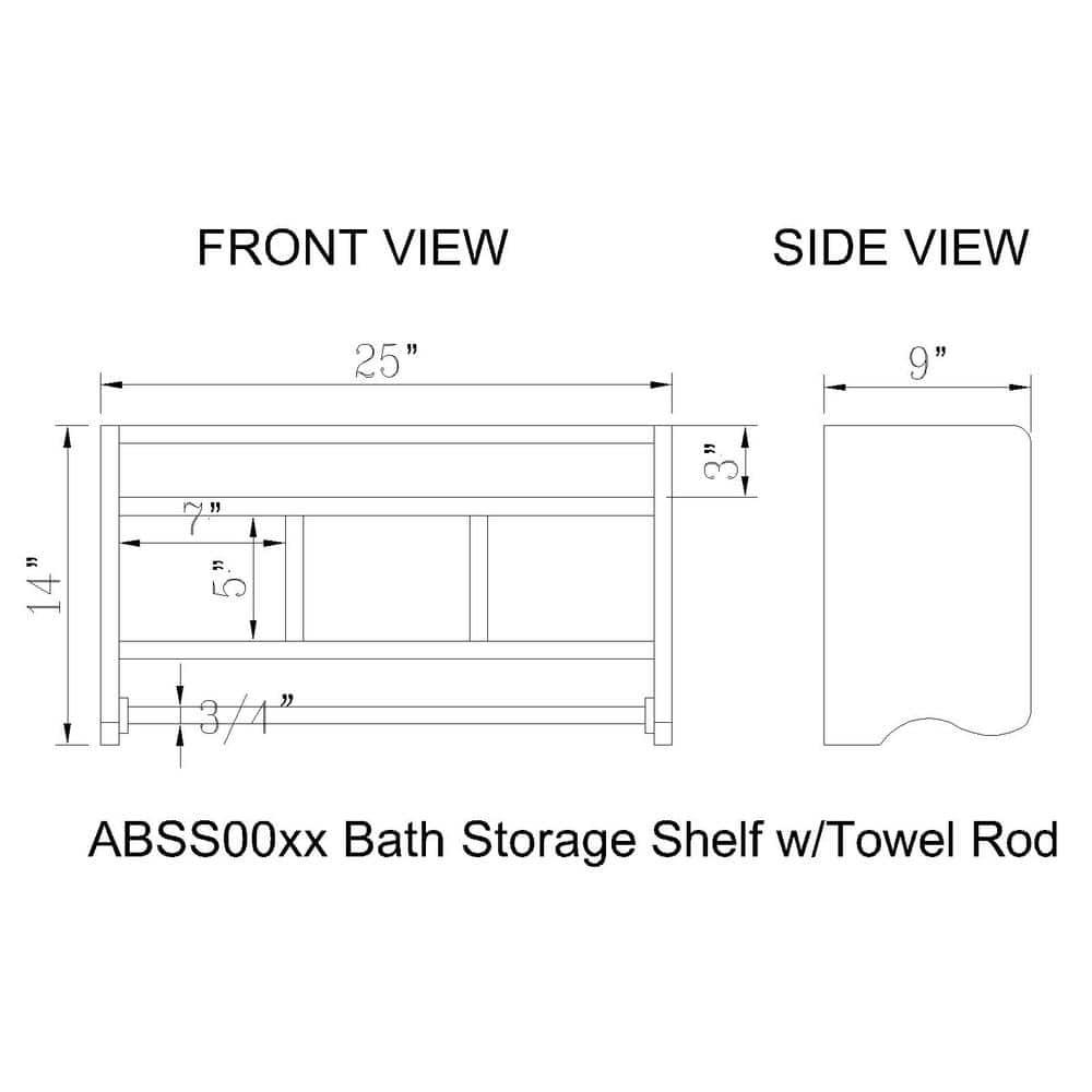 25" Bath Storage Shelf with Towel Rod, Chestnut
