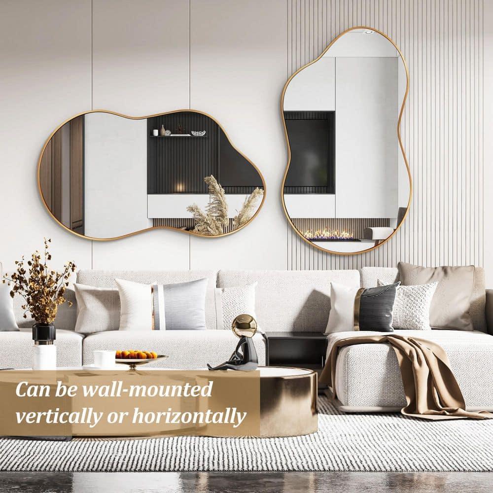 36 in. W. x 24 in. H Irregular Gold Aluminum Alloy Framed Wall Mirror Asymmetrical Wall Mirror