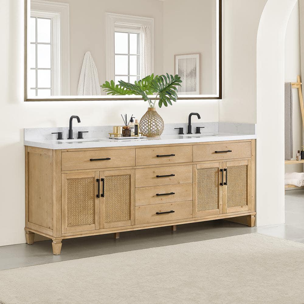 Altair-13 84" Double Bathroom Vanity in with Grain White Engineered Stone Countertop