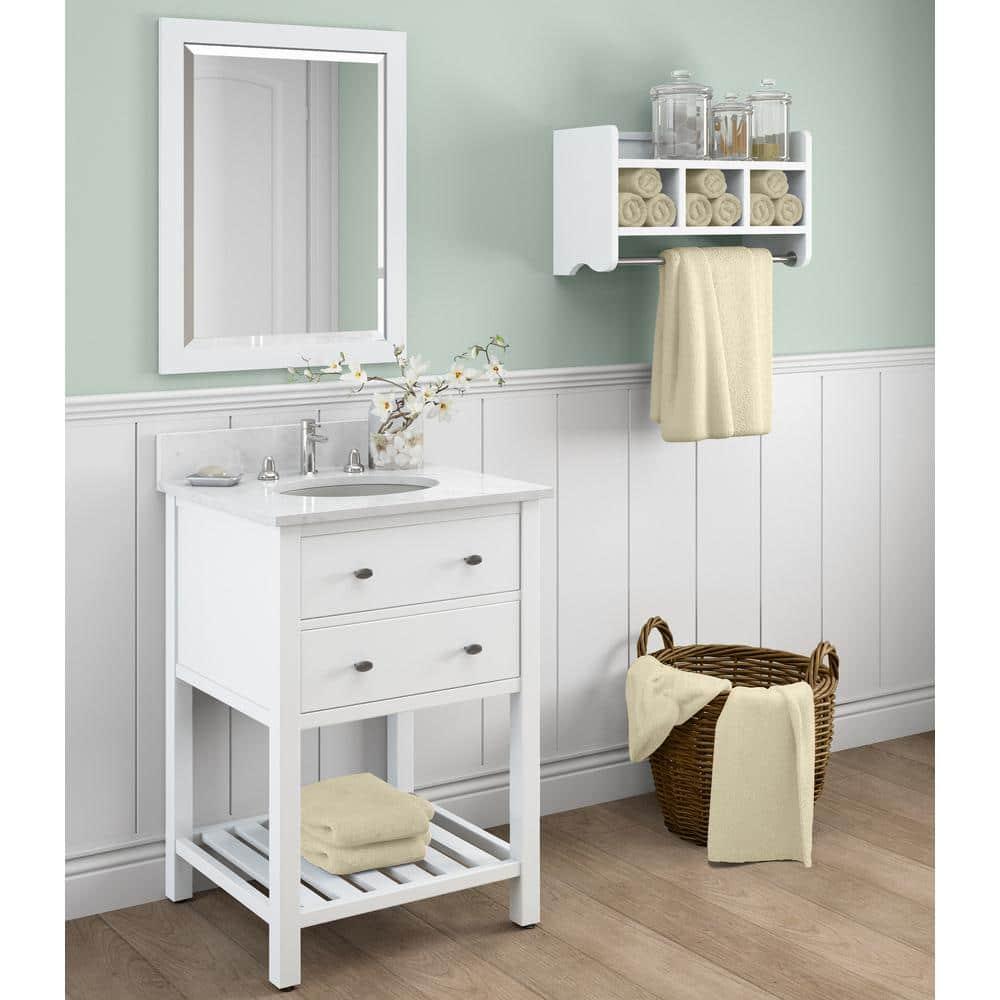 Alaterre 25" Bath Storage Shelf with Towel Rod, White