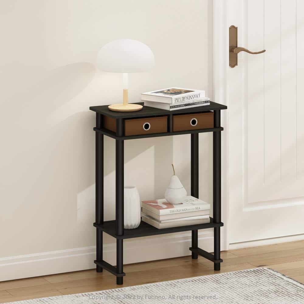 Furinno Turn-N-Tube Tall-Wide Hallway Console Table with Bin, Espresso/Brown