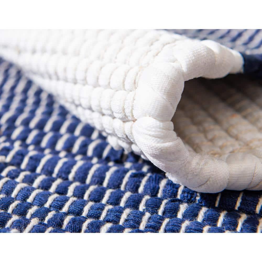 Unique Loom Chindi Rag Collection Area Rug - Striped (5' 1" x 8' Rectangle Navy Blue/Ivory)