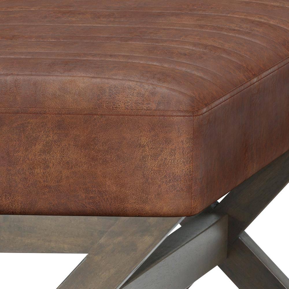 Simpli Home Salinger 48"W Large Ottoman Bench in Distressed Vegan Leather with Solid Wood Frame