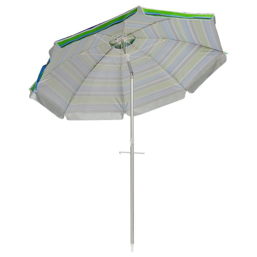 Tangkula 6.5Ft Beach Umbrella w/ Tilt Mechanism Sand Anchor Carrying Bag Blue + Green