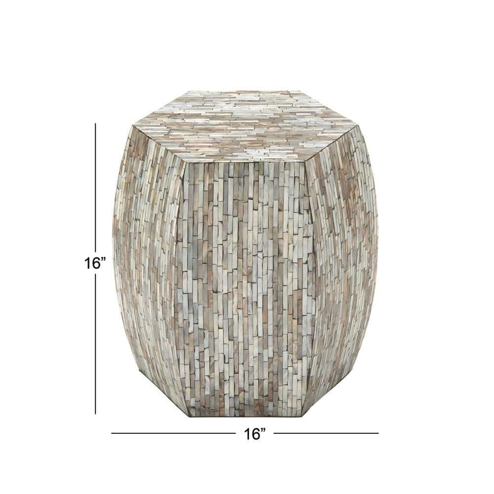 Wrought Studio™ Alissa Mother of Pearl Shell Handmade Shell Mosaic Hexagon Side End Gray Accent Table with Brown Accents