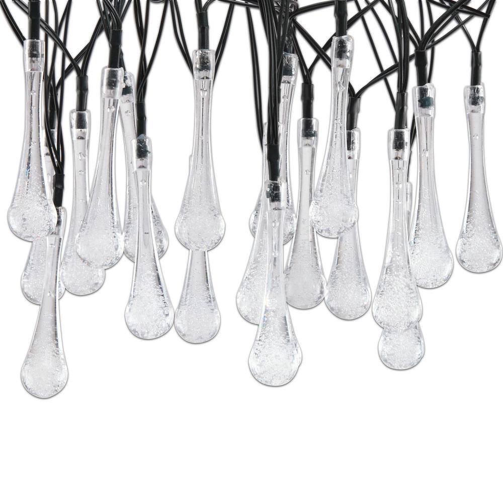 20ct Solar Powered Dual Function Teardrop Integrated LED Bulb String Lights - Black Wire - Alpine Corporation