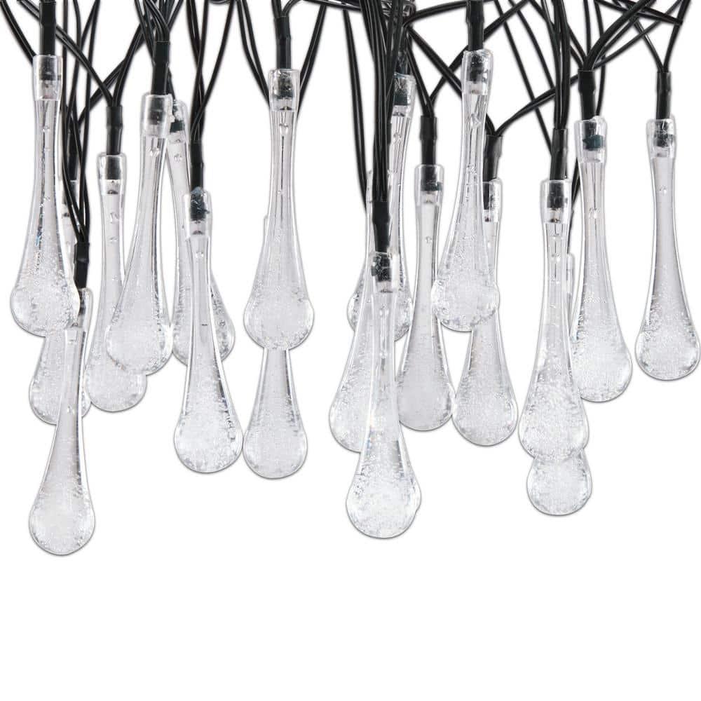 20ct Solar Powered Dual Function Teardrop Integrated LED Bulb String Lights - Black Wire - Alpine Corporation