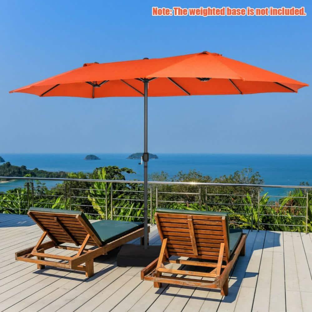 Tangkula 15Ft Double-Sided Patio Umbrella, Outdoor Extra Large Umbrella W/Hand-Crank System & Air Vents, Market Twin Umbrella W/ 12-Rib Sturdy Metal Frame for Poolside, Garden Backyard (Orange)