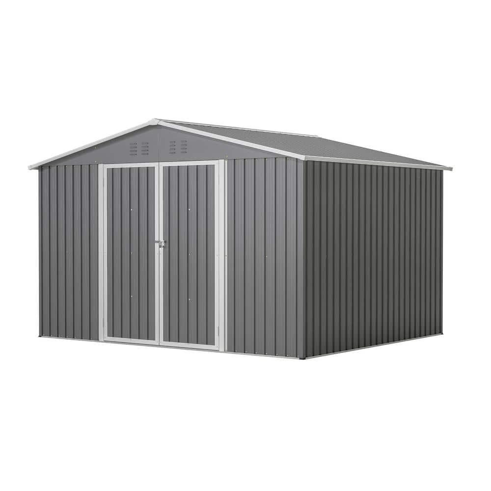 10X8 FT Outdoor Storage Shed, Metal Tool Shed & Outdoor Storage with Lockable Door and Vents Ideal for Bicycles, Tools, Lawnmowers, Backyards, Patios, Lawns