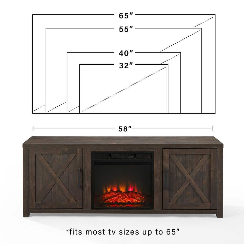 58" Gordon Low Profile TV Stand for TVs up to 65" with Fireplace Dark Walnut - Crosley