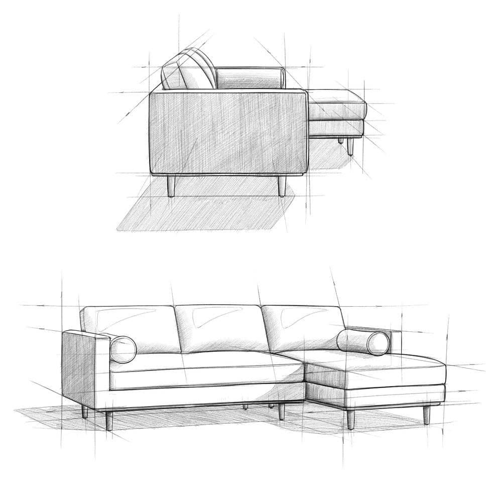 Simpli Home Morrison Large Left Sectional Sofa,Mid-Century Modern Couch with Chaise Lounge and Eco-Friendly Woven-Blend Fabric