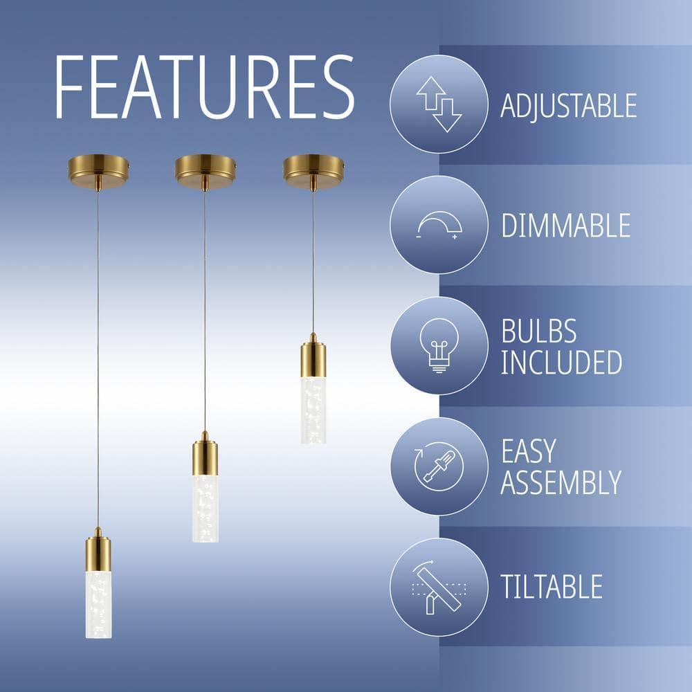 JONATHAN Y Cristal 1-Light Bubble Acrylic/Iron Modern Minimalist Integrated LED Pendant, by JONATHAN  Y - 1 Light Gold