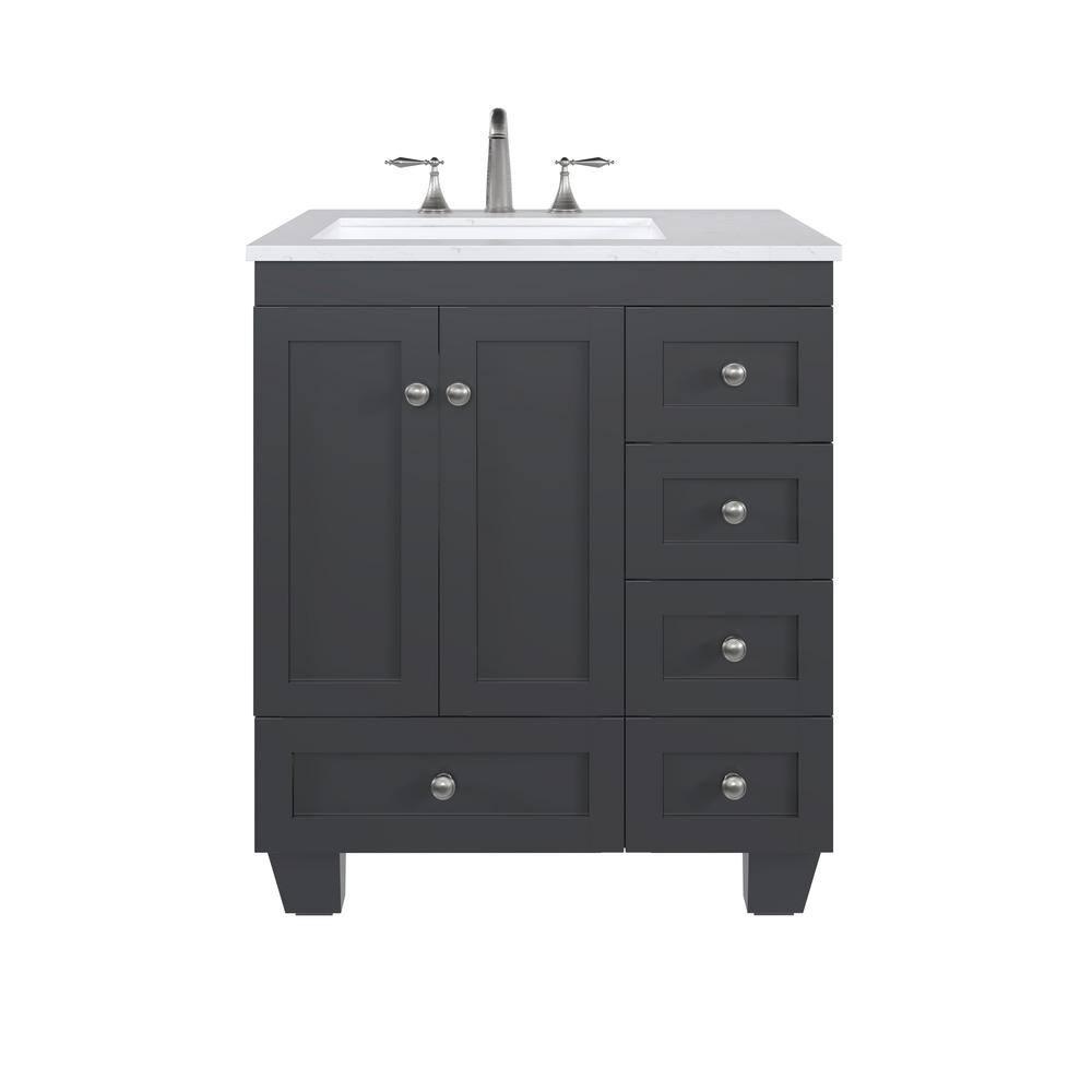 Eviva Acclaim C. 28" Transitional Espresso Bathroom Vanity with White Carrara Quartz Countertop