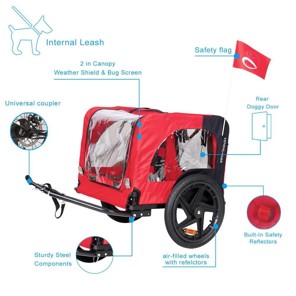 EEPHO Bicycle trailer for pets outdoor foldable red color dog trailer with reflectors and safty flag
