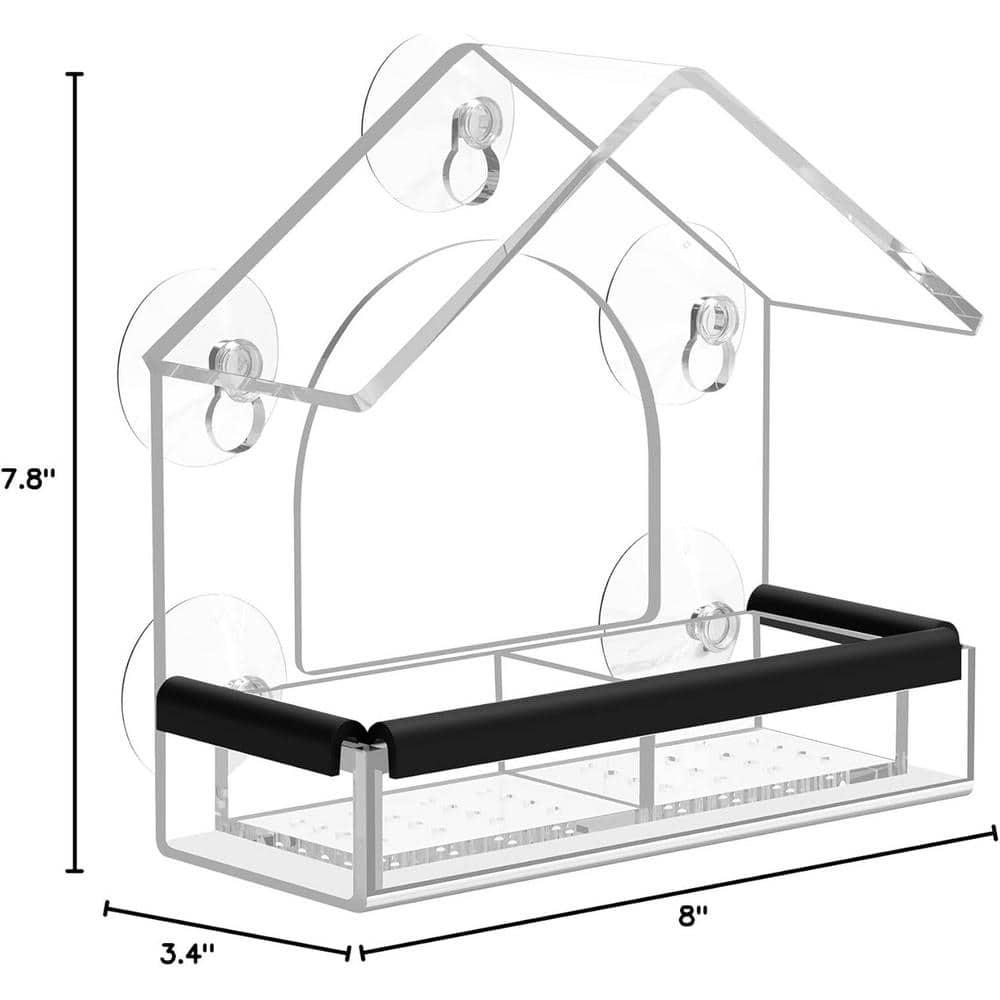 Clear Window Bird Feeder with 5 Extra Strong Suction Cups, DY-SKTY Sturdy and Durable Acrylic Birdfeeders for Viewing Wild Birds Outside, as a Bird Watching Gift, Outdoor Birdhouse Box, Garden Decor