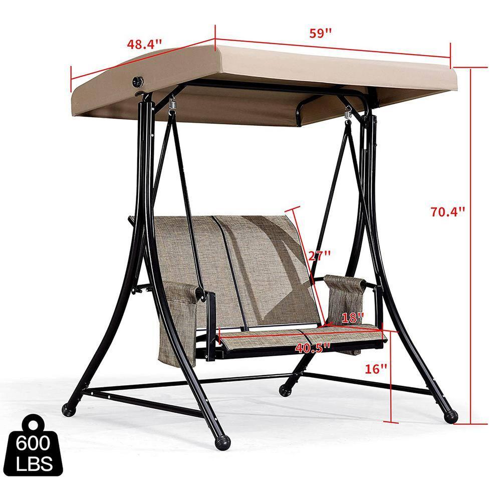 PURPLE LEAF 2-Seat Deluxe Outdoor Patio Porch Swing with Weather Resistant Steel Frame, Adjustable Tilt Canopy, Beige