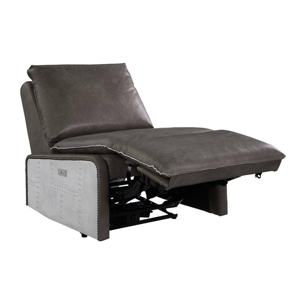 ACME Metier Power Motion Recliner in Gray Top Grain Leather and Aluminum