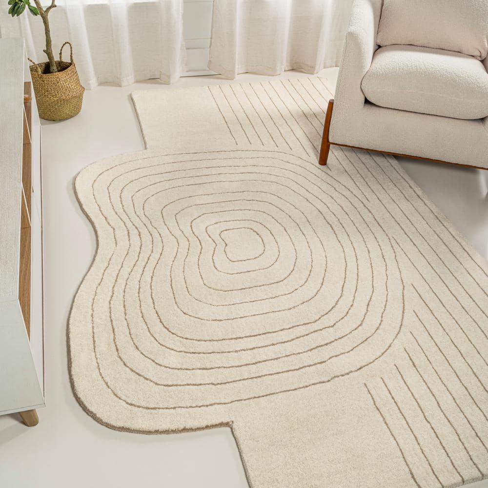 JONATHAN Y Retro Bohemian Abstract Striped Handwoven Wool Ivory/Beige 6 ft. x 9 ft. Area Rug
