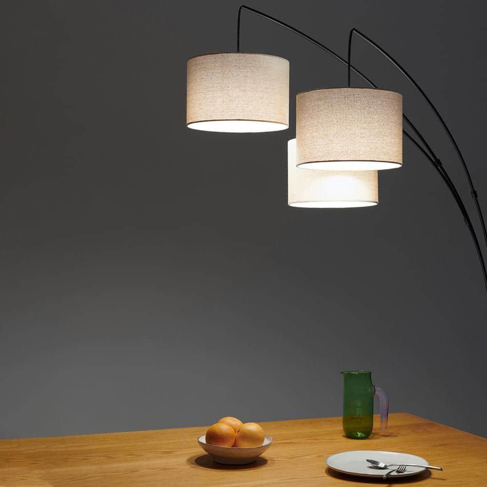 Trilage 84 in. Mid-Century Modern 3-Light Adjustable LED Floor Lamp with 3 Fabric Drum Shades