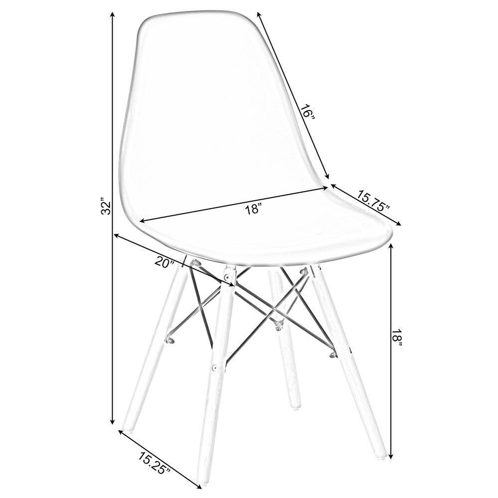 Fabulaxe Mid-Century Modern Style Plastic DSW Shell Dining Chair with Solid Beech Wooden Dowel Eiffel Legs, Set of 4 White